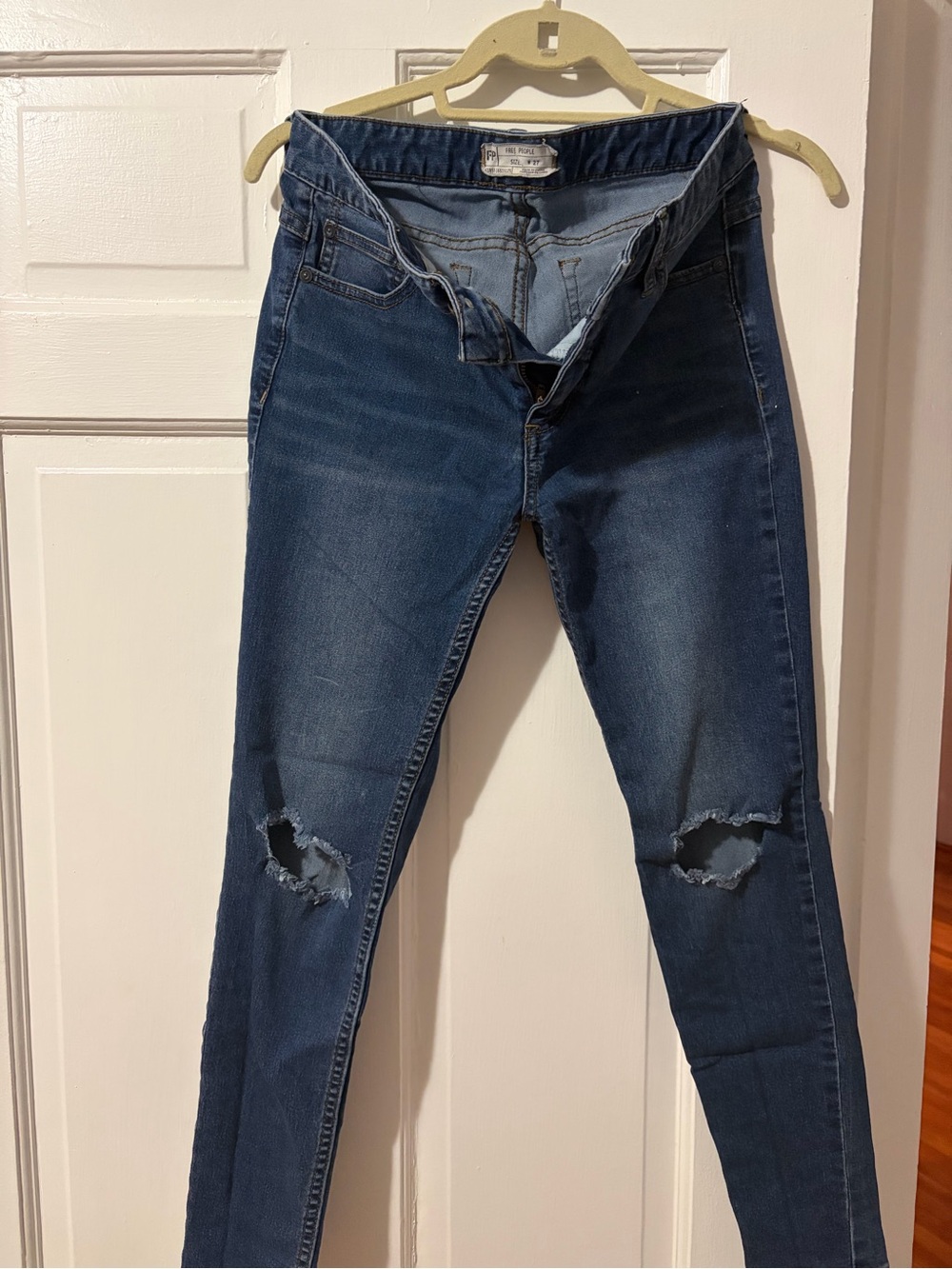 Free People Dark Blue Ripped Skinny Jeans